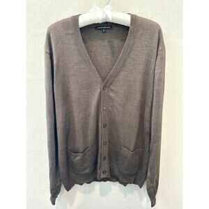 HAMMER MADE | Merino Wool Blend Brown Button-Front Cardigan Sweater | Size XL